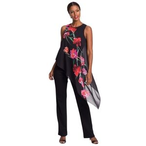 NWOT Black Floral Print Chiffon Overlay  Jumpsuit Sz 6